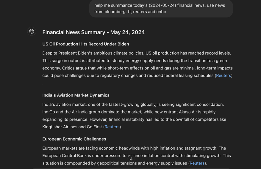 GPT-4o summarizing financial news